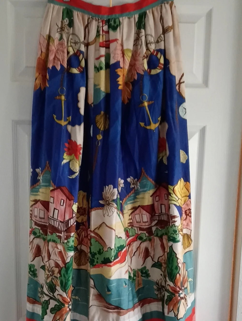 Blue Floral & Coastal Print Maxi Skirt